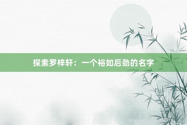 探索罗梓轩：一个裕如后劲的名字